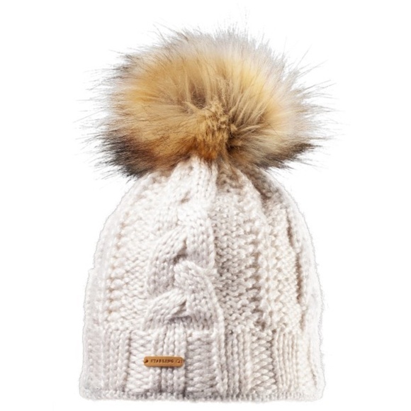 Starling Hats Filippa Cable Knit Hat with Fur Pom Pom - One Size - Ivory - Picture 1 of 6